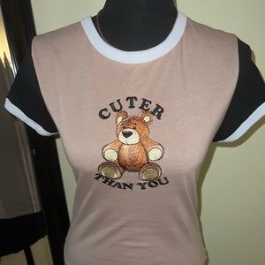 Rue 21 Cuter Than You Teddy Bear T-shirt Size Small Crop Top Baseball Tee NWT
